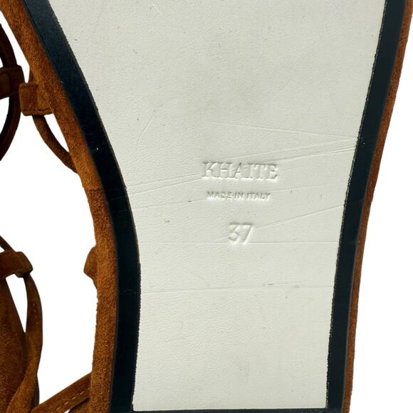 KHAITE Alba Brown Suede Leather Trimmed Strappy Tie Up Ankle Sandals Size 37 - Picture 14 of 15